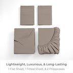 Mellanni California King Sheets Set - 4 PC Iconic Collection Bedding - Hotel Luxury, Extra Soft, Cooling Bed Sheets - Wrinkle, Fade, Stain Resistant (Cal King, Tan)