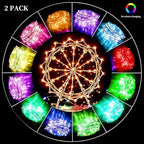 TenSteed Fairy Lights Battery Operated Twinkle Lights with Multicolor Changing, 50 LED, 16.4Ft Silvery Copper Wire, Remote Included. Perfect for Party, Wedding, Christmas Décor - 2 Pack