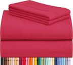 LuxClub 4 PC Sheet Set Bed Sheets Deep Pockets 16" Eco Friendly Wrinkle Free Cooling Machine Washable Hotel Bedding Silky Soft - Red Queen