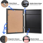 KINLINK 8.5x11 Kids Art Frames Set of 2, Solid Wood Kids Artwork Frames Changeable with Acrylic Front Opening Holds 150 Pictures, Art Frame for Kids Artwork with Mat or without Mat, Black Wood
