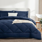 CozyLux Oversized Queen Comforter Set Navy Blue, 7 Pieces Bed in a Bag Comforter Set with Sheets Luxury Bed Set All Seasons, Bedding Set with Down Alternative Comforter, Sheets, Pillowcases & Shams