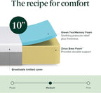 ZINUS 10 Inch Green Tea Essential Memory Foam Mattress [New Version], Queen, Fiberglass Free, Medium Feel, Breathable Airflow Memory Foam, Certified Safe Foams & Fabric, Mattress in A Box