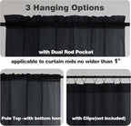 Chyhomenyc Sheer Black Valances for Windows 2 Pack, Small Window Curtains for Living Room Bathroom Cafe Laundry Basement, Modern Top Dual Rod Pocket Voile Curtain, 42W x 18L inches, Black