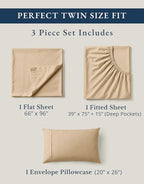 LANE LINEN 100% Organic Cotton Twin Size Bed Sheets, Fully Elasticized Mercerised Cotton Bed Sheet Set, Soft & Comfy Low Pill Face Resistant Bedding Sheets & Pillowcase Set- Linen