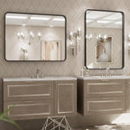 LOAAO 24X32 Inch Black Metal Framed Bathroom Mirror for Wall, Matte Black Bathroom Vanity Mirror Farmhouse, Large Rounded Rectangle Mirror, Anti-Rust, Hangs Horizontally or Vertically