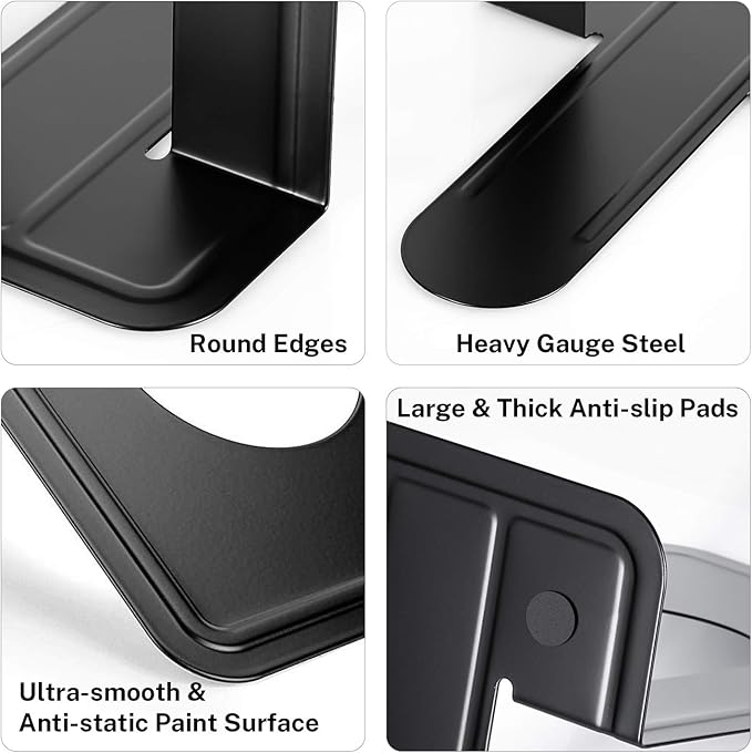 MaxGear 8.5 in Extra Large Heavy Duty Metal Book Ends, Classic Black Premium Bookends for Shelves, Non-Skid Bookend, Book Stopper for Books/Movies/CDs/Games, 8.5 x 5.9 x 7.8 in,4 Pairs