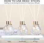 8Pcs Reed Diffuser Set with Metal Golden Decoration, 3.5oz-4.2oz Empty Bottles with 20Pcs Reed Sticks, Unique Design Bottles for Home and Office