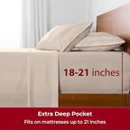 Mellanni Extra Deep Twin XL Sheets - 3 PC Iconic Collection Bedding - Hotel Luxury, Ultra Soft, Cooling Bed Sheets - Wrinkle, Fade, Stain Resistant (Twin Extra Long, Beige)