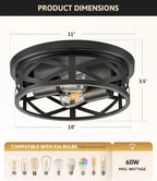 VONLUCE Flush Mount Ceiling Lights, 2-Light Hallway Ceiling Lighting Fixtures, 11 inch Farmhouse Metal Cage Ceiling Lights for Entryway Kitchen, Adjustable Lamp Holders, ETL, 2 pcs, Black