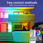 200Ft Outdoor Waterproof LED Strip Lights,Music Sync RGB IP68 Led Lights with App and Remote Control,Color Changing Waterproof RGB Exterior Rope Self Adhesive Back,Balcony,Roof,Garden,Party