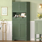 Iwell 58" H Tall Bathroom Storage Cabinet with 2 Drawers & 2 Adjustable Shelves, Bathroom Cabinet with 4 Doors, Tall Cabinet for Living Room, Dining Room, Entryway, Forest Green