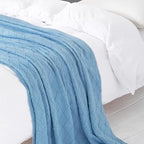 BOURINA Blue Throw Blanket 50 x90 Inches Throw Textured Solid Soft Sofa Throw Bed Runner Couch Cover Knitted Decorative Blanket Bed Runner
