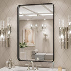 LOAAO 20X30 Inch Black Metal Framed Bathroom Mirror for Wall, Matte Black Bathroom Vanity Mirror Farmhouse, Large Rounded Rectangle Mirror, Anti-Rust, Hangs Horizontally or Vertically