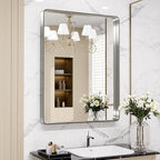LOAAO 24X36 Inch Brushed Nickel Bathroom Mirror, Rounded Rectangle Silver Metal Frame Mirror, Brushed Nickel, Anti-Rust, Hangs Horizontally or Vertically