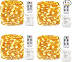 GDEALER 4 Pack 16.4 Feet 50 Led Fairy Lights Battery Operated with Remote Control Timer Waterproof Copper Wire Twinkle String Lights for Christmas Bedroom Indoor Outdoor Wedding Dorm Decor Warm White