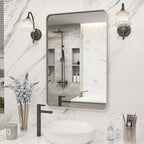 20x30 Inch Brushed Nickel Bathroom Mirror, Brushed Silver Metal Framed Wall Mirror, Rounded Corner Rectangle Modern Vanity Mirror, Tempered Glass, Anti-Rust, Shatterproof (Horizontal/Vertical)