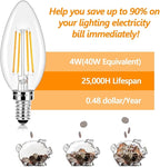 Dimmable E12 LED Candelabra Bulbs 40 Watt Equivalent, 4W Vintage Candle Light Bulbs, 470Lm Warm White 2700K B11 Edison Bulb, Filament Clear Glass Lamp Bulb for Chandelier Ceiling Fan (20 Packs)