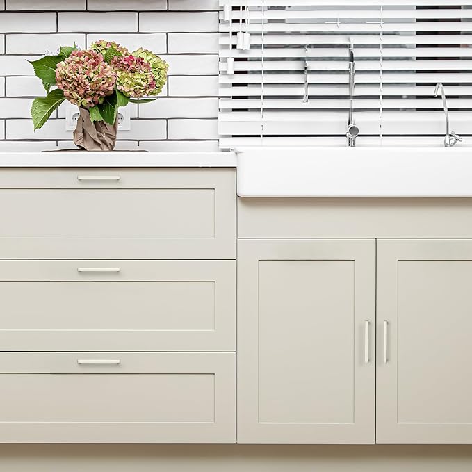 Ravinte 10 Pack Solid 4 Inch Center to Center Slim Square Bar Drawer Handles - Cabinet Hardware Brushed Nickel Pulls for Kitchen and Drawers