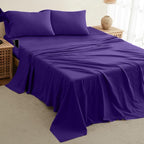 DREAMCARE California King Sheet Sets – 4 pcs Cooling Sheets – up to 21” Deep Cal King Sheets – Hotel Luxury Sheets & Pillowcases – Superior Softness 100% Fine Microfiber with Side Pocket – Purple
