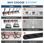 TICONN Wall Mounted Coat Rack, Five Heavy Duty Tri Hooks All Metal Construction for Jacket Coat Hat in Mudroom Entryway (Antique Bronze, 1-Pack)