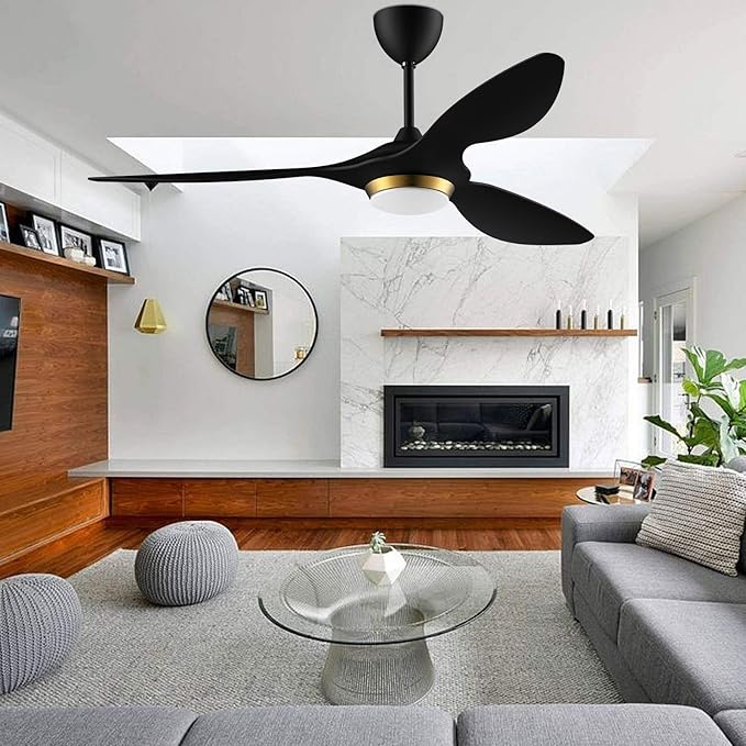 reiga 52 Inch Black Modern Ceiling Fans with Lights and Remote Control, Smart WiFi 3 Blades Quiet DC Motor for Living Room Bedroom Patio Garage, ETL Listed