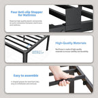 ROIL 14 inch Metal Queen Bed Frame with Rounded Corner and Headboard Hole Mattress Retainers 3500LBS Heavy Duty Steel Slats No Box Spring Needed Platform Noise-Free Easy Assembly