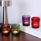 VOHO 24pcs Multicolor Tealight Candle Holder, Vintage Ribbed Tea Light Candle Holder Glass for Room Decor, 4 Color Votive Candle Holders for Table Centerpiece(Green/Red/Purple/Amber)
