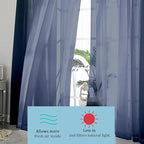 OWENIE Sheer Curtains - Navy 45" Long, Light Filtering Tiers for Kitchen, Bedroom, Basement, Short Curtains Panels Rod Pocket, Cafe Curtains for Small Window, 42" W x 45" L