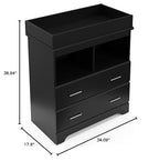 Storkcraft Brookside 2 Drawer Changing Table Dresser (Black) – GREENGUARD Gold Certified, Easy-to-Match Chest of Drawers and Cubbies for Nursery and Kids Bedroom, Includes Changing Table Topper