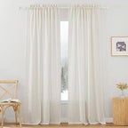 RYB HOME Thick Linen Curtains, Extra 66 inches Widith Light Filtering Semi Translucent Farmhouse Window Treatments for Home Office Living Room Bedroom, W 66 x L 95 inches, Linen, 2 Panels