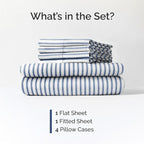 Cal King 6 Piece Sheet Set - Comfy Breathable & Cooling - Soft Hotel Luxury Bedding Set w/ 8-16 Inch Deep Pockets - 1 Flat & 1 Fitted Sheet & 4 Pillowcases - Wrinkle Free & Easy Care - Blue Stripes 2