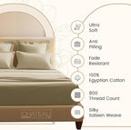 100% Egyptian Cotton Bed Sheets, Certified 800 Thread Count Deep Pocket Queen Sheets For Queen Size Bed Sheet & Pillowcase Sets, Soft & Comfy Naturally Cool Luxury Bedding, Fits upto 17"- Linen
