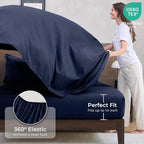 HEVUMYI Navy Blue Cali-King Comforter Set - 7-Piece All Season Bed in a Bag Cali-King, Ultra Soft Bedding Set with Comforter, Flat Sheet, Fitted Sheet, Pillowcases, Pillow Shams, Navy Blue