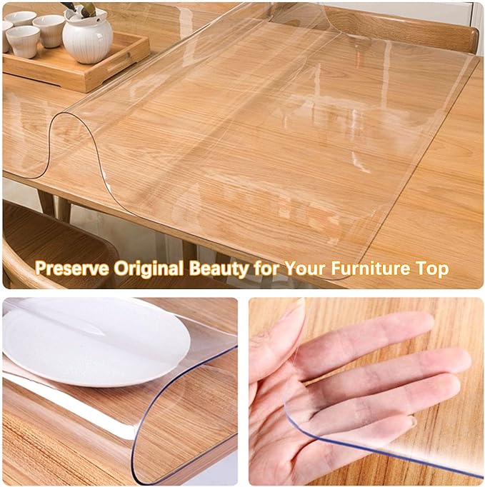 54 x 108 Inch Clear Plastic Dining Tabletop Protector Desk Pad Mat Wooden Furniture Coffee Glass End Side Bar Dinner Banquet Activity Tablecloth Top Protection Countertop Cover Waterproof PVC Vinyl