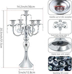 2 Pcs 20.3'' Tall 5 Arm Silver Candelabra Centerpiece for Table, Metal Crdystal Candle Holder, Retro Candlestick Table Centerpieces for Party, Events, Home, Wedding Decor (2, Silver)