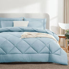 CozyLux Full Size Comforter Sets Light Blue - 7 Pieces Bed in a Bag Full, Luxury Soft Bed Set for All Seasons, Bedding Set with Down Alternative Comforter, Sheets, Pillowcases & Shams