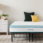 Linenspa 10” Memory Foam and Innerspring Hybrid Mattress + 14” Black Metal Platform Bedframe – Queen Mattress + Metal Folding Queen Bedframe