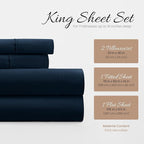 Linen Market Brushed Microfiber King Sheet Set 4 Piece – Oeko-TEX Certified Ultra Soft & Wrinkle-Free - 16" Deep Pocket Sheets - Easy Care King Size - Navy