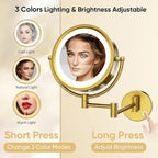 GURUN 8.5" Plug-in Magnifying Makeup Mirror with 3 Tones Dimmable LED Lights Double Sided Touch Control Wall Mounted Vanity Mirror for Bathroom with 10X Magnification M1809DGJ-T (Brushed Gold)