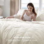 Bedsure Full Comforter Set Ivory - Bed in a Bag Full Size Bedding Set 7 Pieces, GentleSoft™ Pintuck Bed Set Gift for Family, Pinch Pleat All Season Comforter with Sheets, Pillowcases & Shams