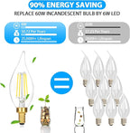 12-Pack Dimmable E12 LED Candelabra Bulbs 60 watt Equivalent, 5000K Daylight White Dimmable Chandelier Light Bulbs, 6W 630LM Vintage Flame Tip E12 LED Candle Bulb