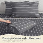 LuxClub 4 PC King Size Sheet Set Bed Sheets, Breathable Luxury Deep Pockets Wrinkle Free Cooling Sheets Machine Washable Hotel Bedding (King, Striped Light Grey)