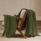 PHF 100% Cotton Waffle Weave Throw Blanket, Soft Lightweight Breathable Cozy Throws for Couch Bed Sofa, Luxury Aesthetic Woven Blanket for Home Decor & Office, 50"x60", Capulet Olive