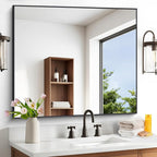 Black Bathroom Mirror for Wall, 36x40 Inch Rectangle Mirrors with Metal Frame, Modern Vanity Wall Mirror Decor for Entryway Hangs, Bathroom Living Room Horizontal or Vertical