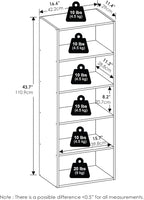 Furinno Basic Book Shelf, 5-Tier Bookshelf, Cube Storage Organizer Bookcase with Open Shelf, 11 x 17 x 44, for Living Room, Bedroom, Home Office, Amber Pine