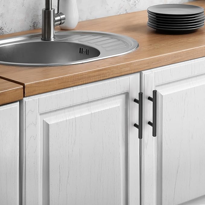 JOY DECOR 15 Pack Cabinet Handles, Black Cabinet Pulls, 3 in Hole Center Kitchen Hardware, Stainless Steel T Bar Handles for Dresser Drawers