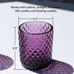 Woho 12pcs Purple Votive Candle Holders, Glass Tealight Candle Holder for Vintage Halloween Party Decor, Tea Lights Candle Holder for Wedding Engagement Table Centerpiece