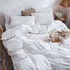 MooMee Bedding Duvet Cover Set 100% Washed Cotton Linen Like Textured Breathable Durable Soft Comfy (Solid Off White, Super King Plus 120"x120")