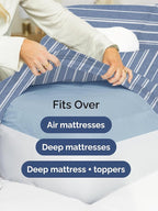 Extra Deep Split King Sheet Set - 7 Piece Breathable & Cooling Sheets - Hotel Luxury Bed Sheets Set - Easy Fit - Soft, Wrinkle Free & Comfy Sheets Set - Blue Striped Sheet Set w/Extra Deep Pockets