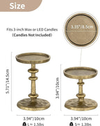 NUPTIO Gold Candle Holders for Pillar: Antique Brass Cast Iron Candleholder for 3 Inch Pillars -Heavy Metal Candle Stand for Christmas Party Table Decor